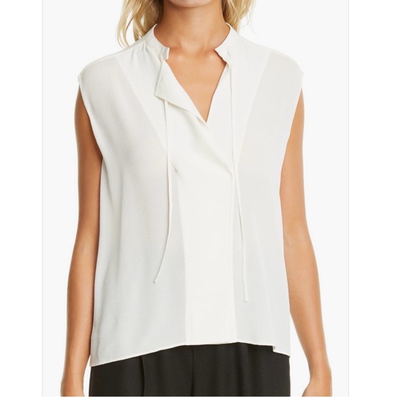 Vince Tops - Vince Tie Neck Sleeveless 100% Silk Blouse in Off-White | XL | NWT